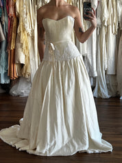 90s Lace detail Drop Waist Raw Silk Dress