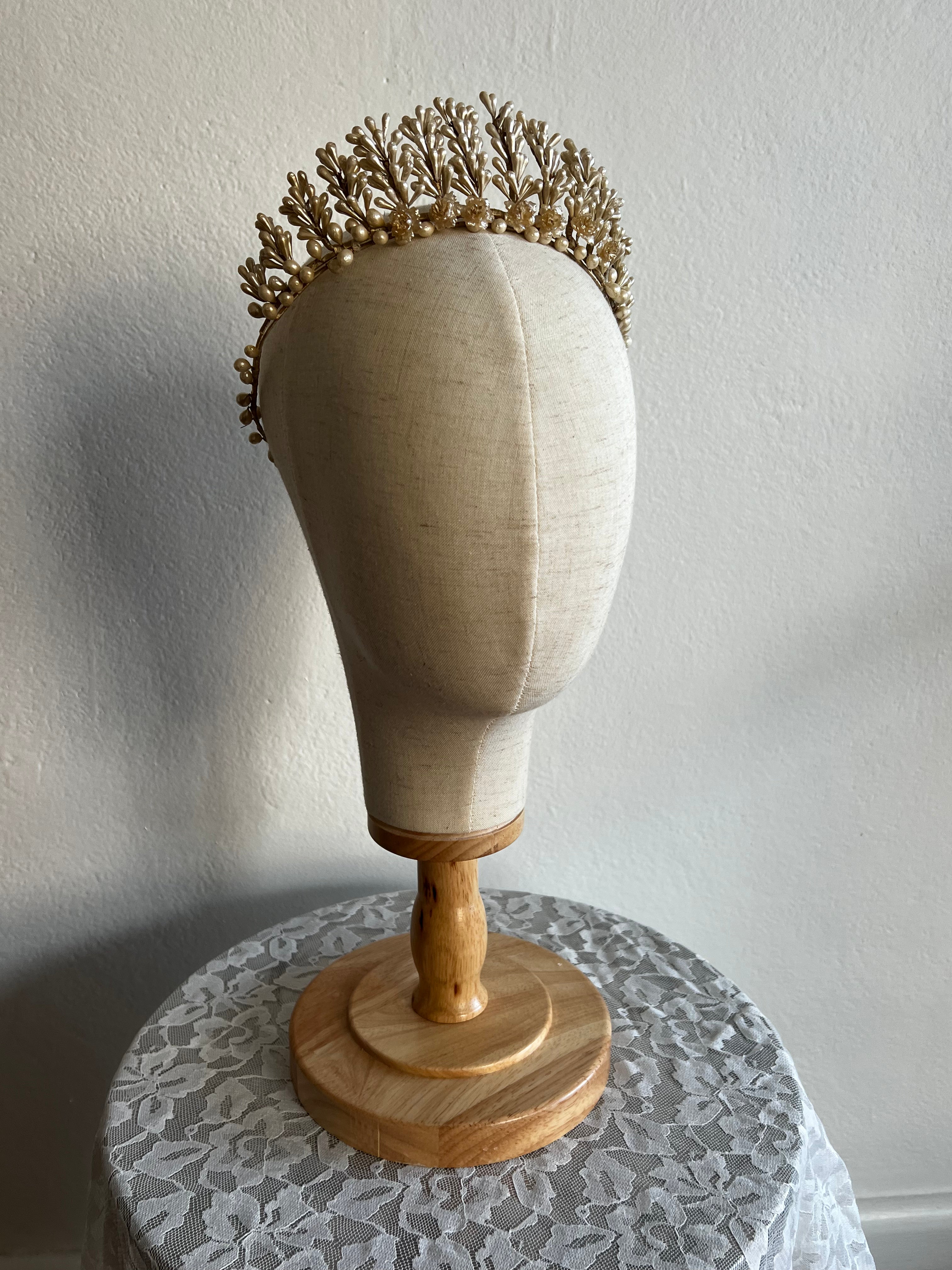 40s Wax Pearl and Rosette Fringe Tiara