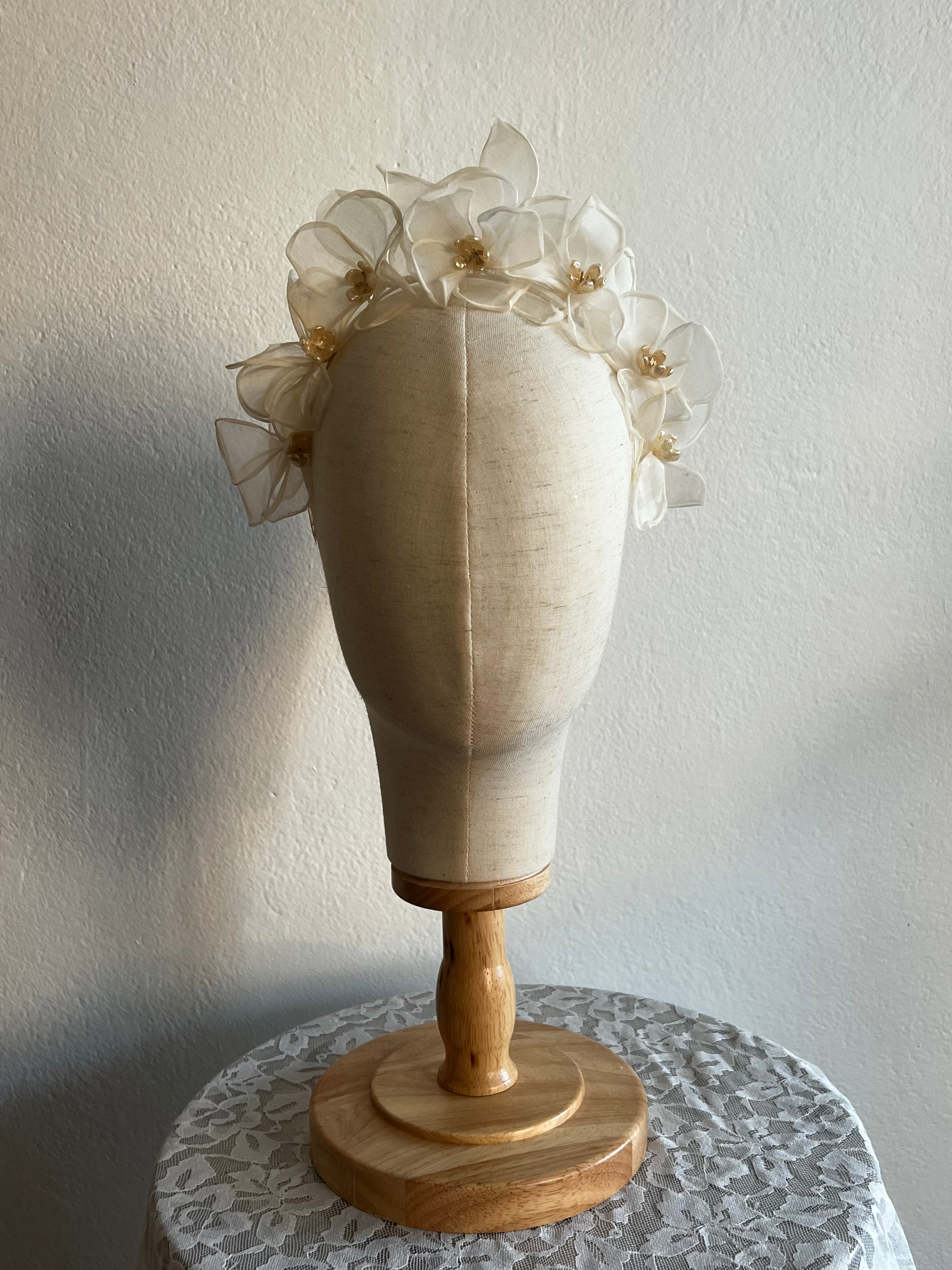 40s Wax Flower Organza Daffodil Flower Headband