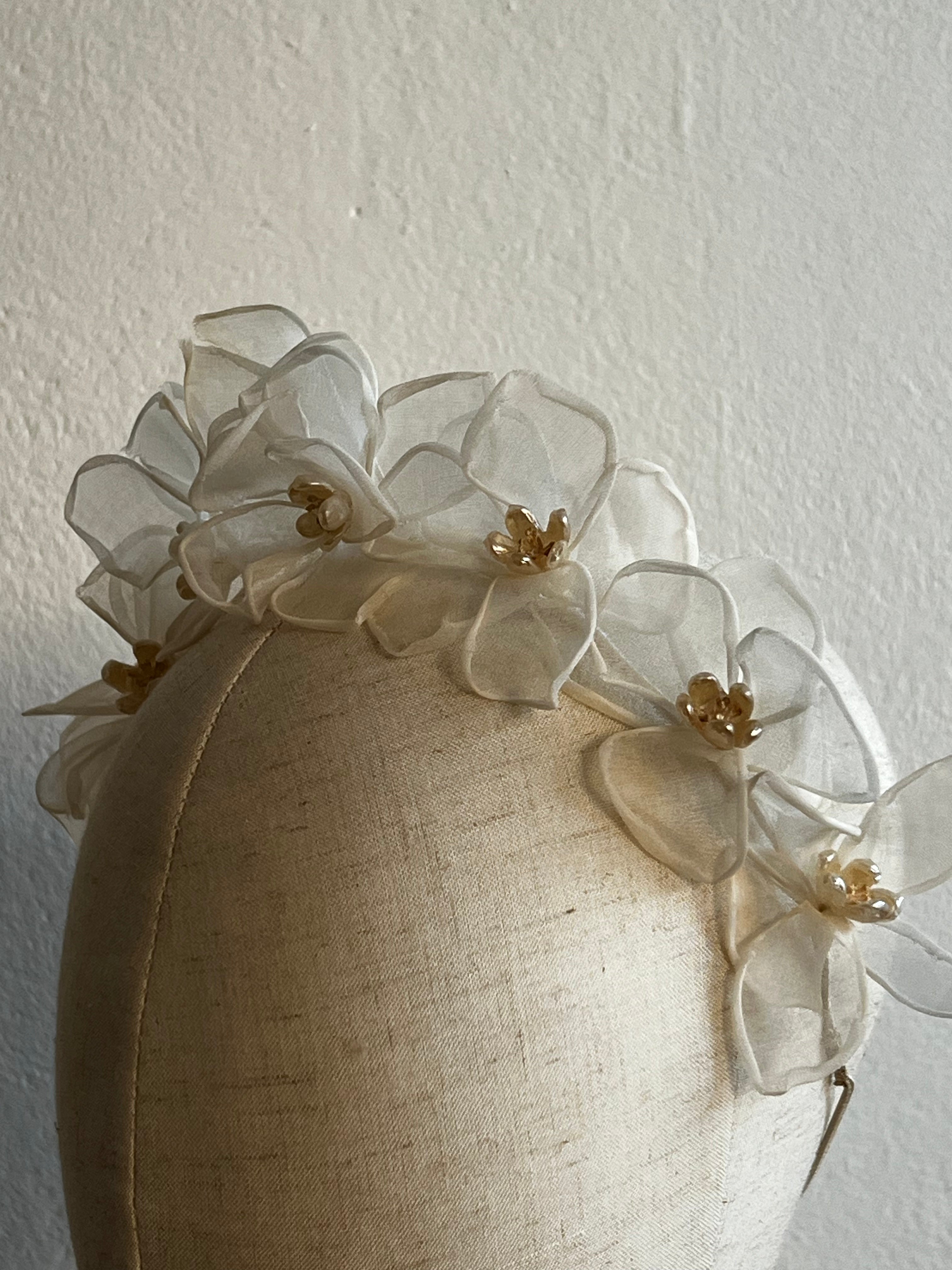 40s Wax Flower Organza Daffodil Flower Headband