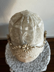 30s Flapper Flocked Daisy Juliet Cap