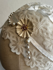 30s Flapper Flocked Daisy Juliet Cap