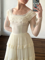 60s Silk Gossamer Tiered Scallop Dress