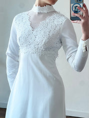 70s Guipure Lace Empire Mock Neckline Dress