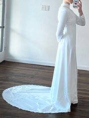 70s Guipure Lace Empire Mock Neckline Dress