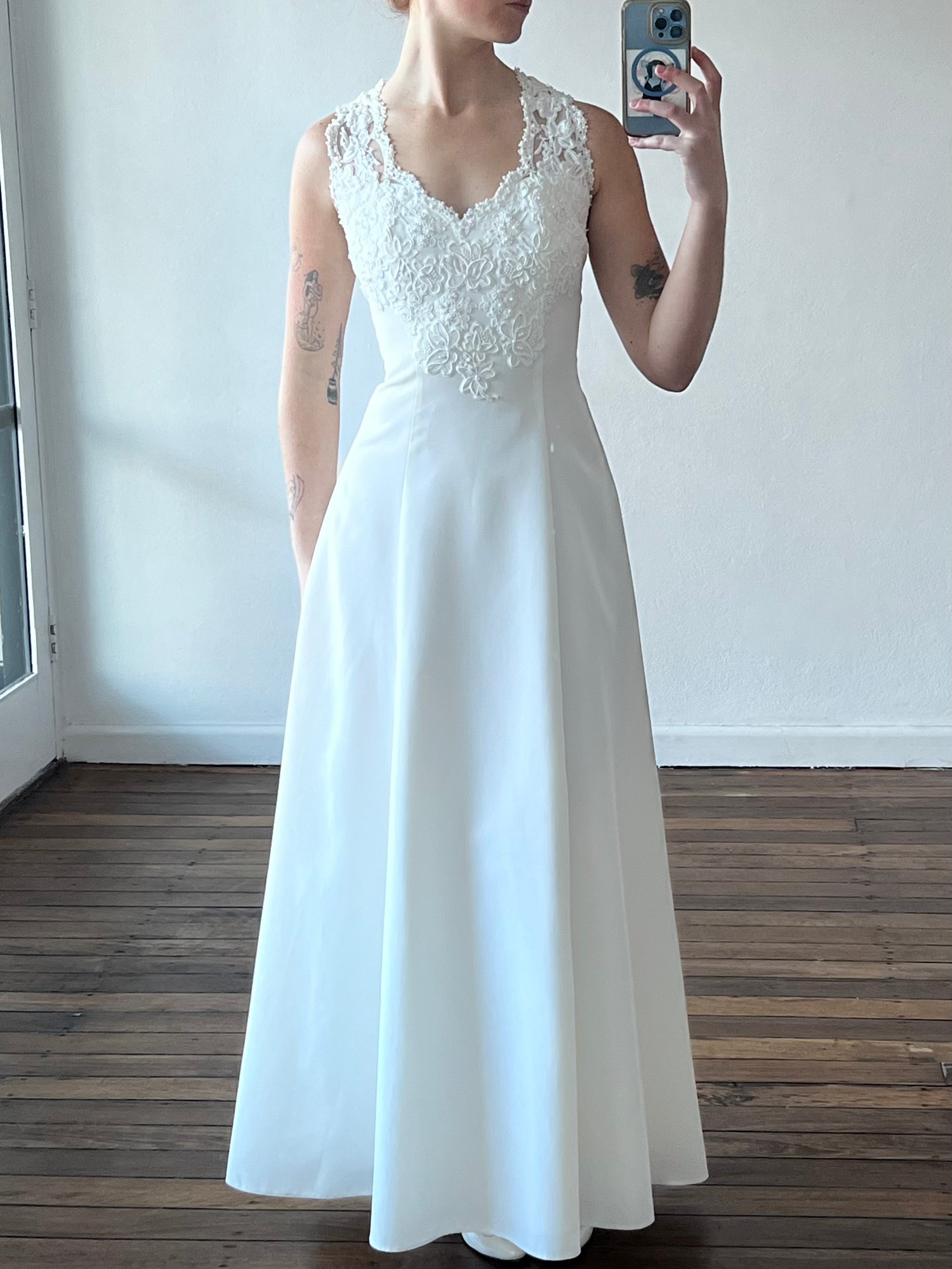 90s Bead Lace Sweetheart Halter Princess Dress