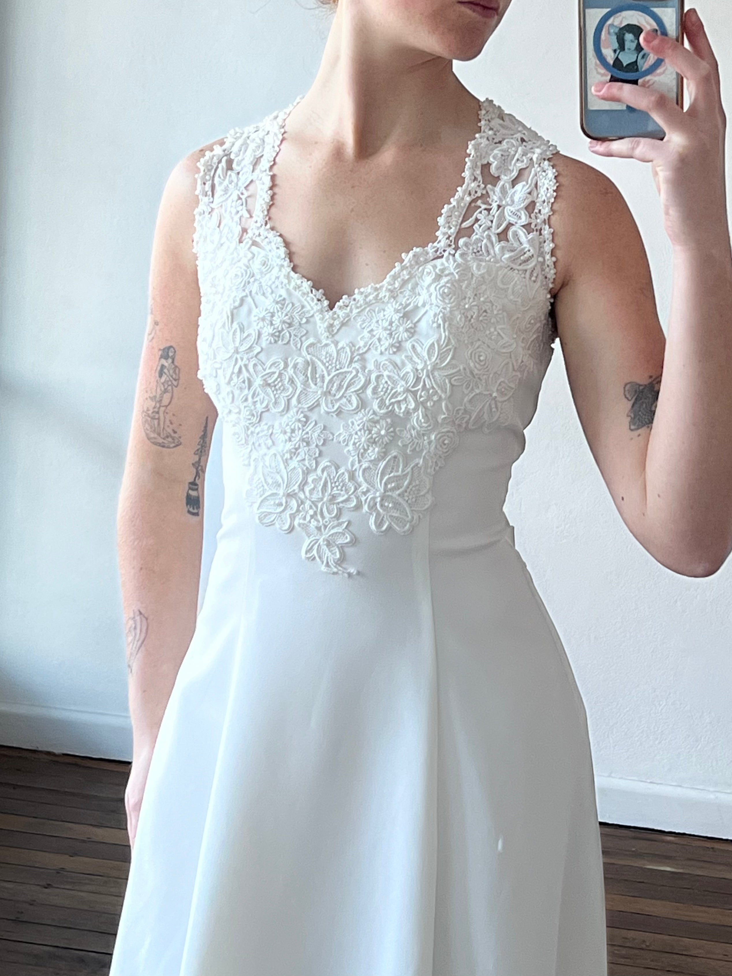 90s Bead Lace Sweetheart Halter Princess Dress