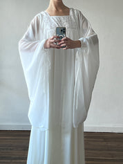 70s Chiffon Angel Sleeve Lace Empire Dress