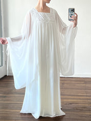 70s Chiffon Angel Sleeve Lace Empire Dress