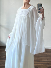 70s Chiffon Angel Sleeve Lace Empire Dress