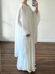 70s Chiffon Angel Sleeve Lace Empire Dress