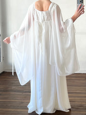 70s Chiffon Angel Sleeve Lace Empire Dress