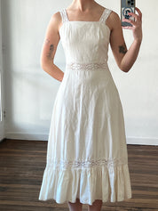 70s Jacquard Cotton Lace Trim Midi
