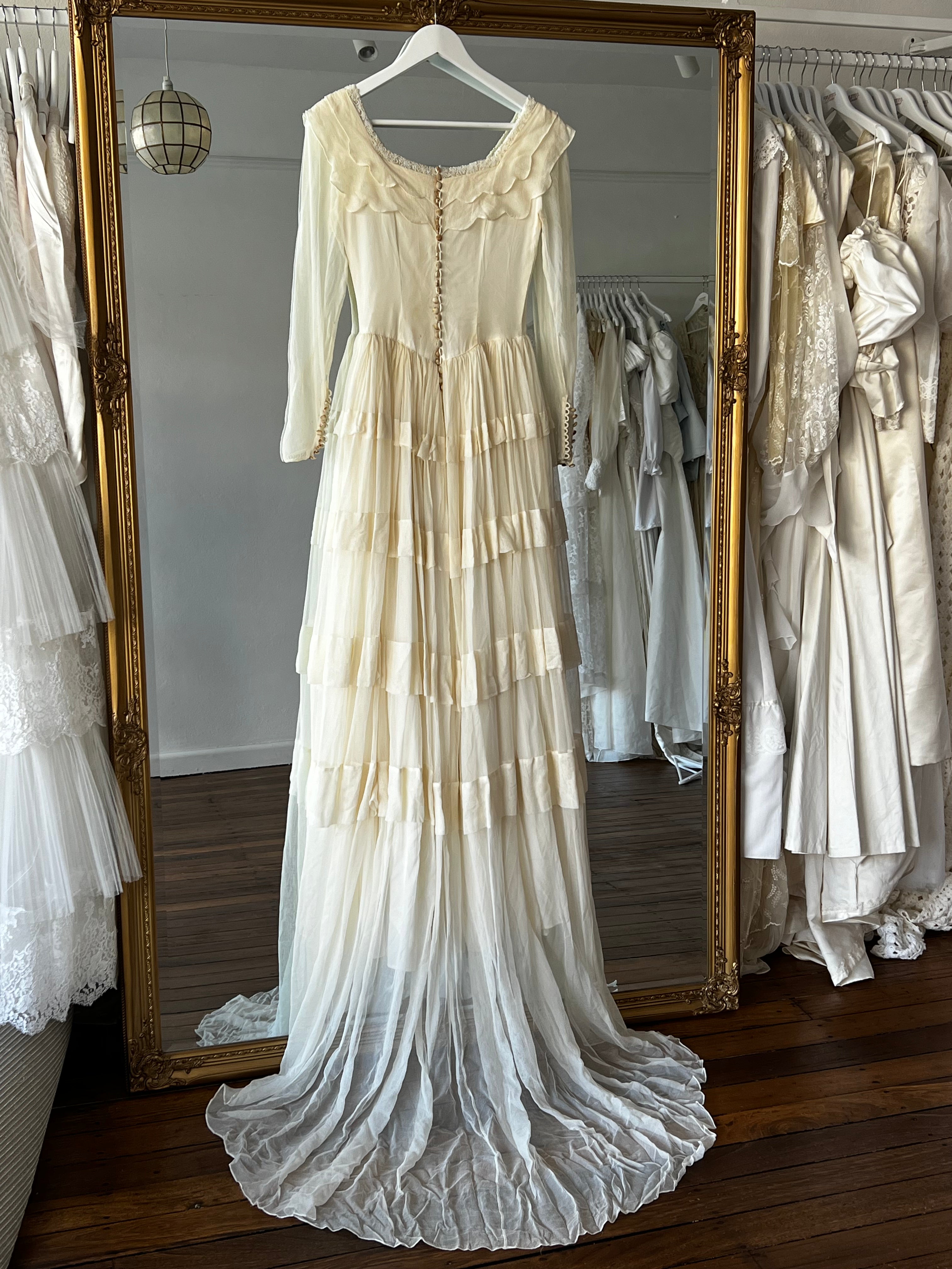 60s Silk Gossamer Tiered Scallop Dress