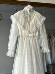 70s Polka Dot Mock Neckline Ruffle Dress