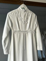 70s Guipure Lace Empire Mock Neckline Dress