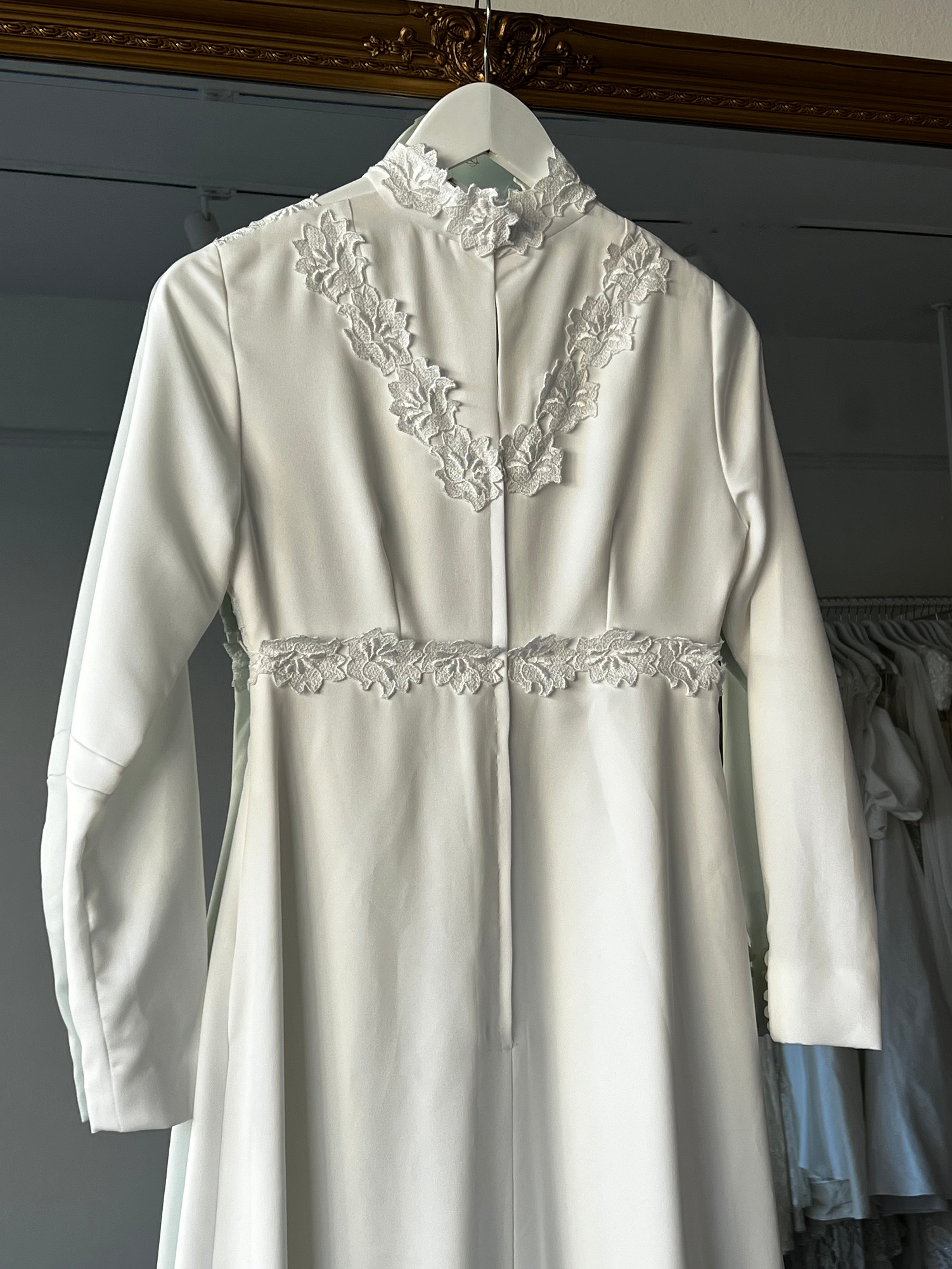 70s Guipure Lace Empire Mock Neckline Dress