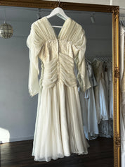 80s Chiffon Drop Waist Lace Empire Bust Midi