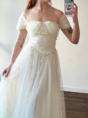 30s Guipure Lace Detail Silk Tulle Dress