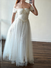 30s Guipure Lace Detail Silk Tulle Dress