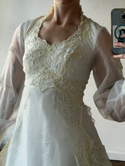 70s Tiered Lace and Pleat Empire Dress