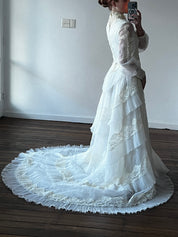 70s Tiered Lace and Pleat Empire Dress