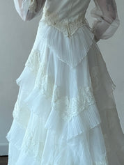 70s Tiered Lace and Pleat Empire Dress