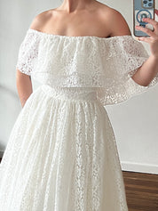 70s Alençon Lace Off-the-shoulder Frill Dress