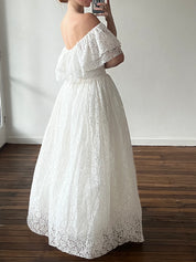 70s Alençon Lace Off-the-shoulder Frill Dress