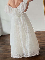 70s Alençon Lace Off-the-shoulder Frill Dress