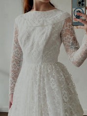 60s Lace and Chiffon Tiered Long Sleeve Dress