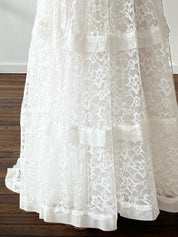 60s Lace and Chiffon Tiered Long Sleeve Dress