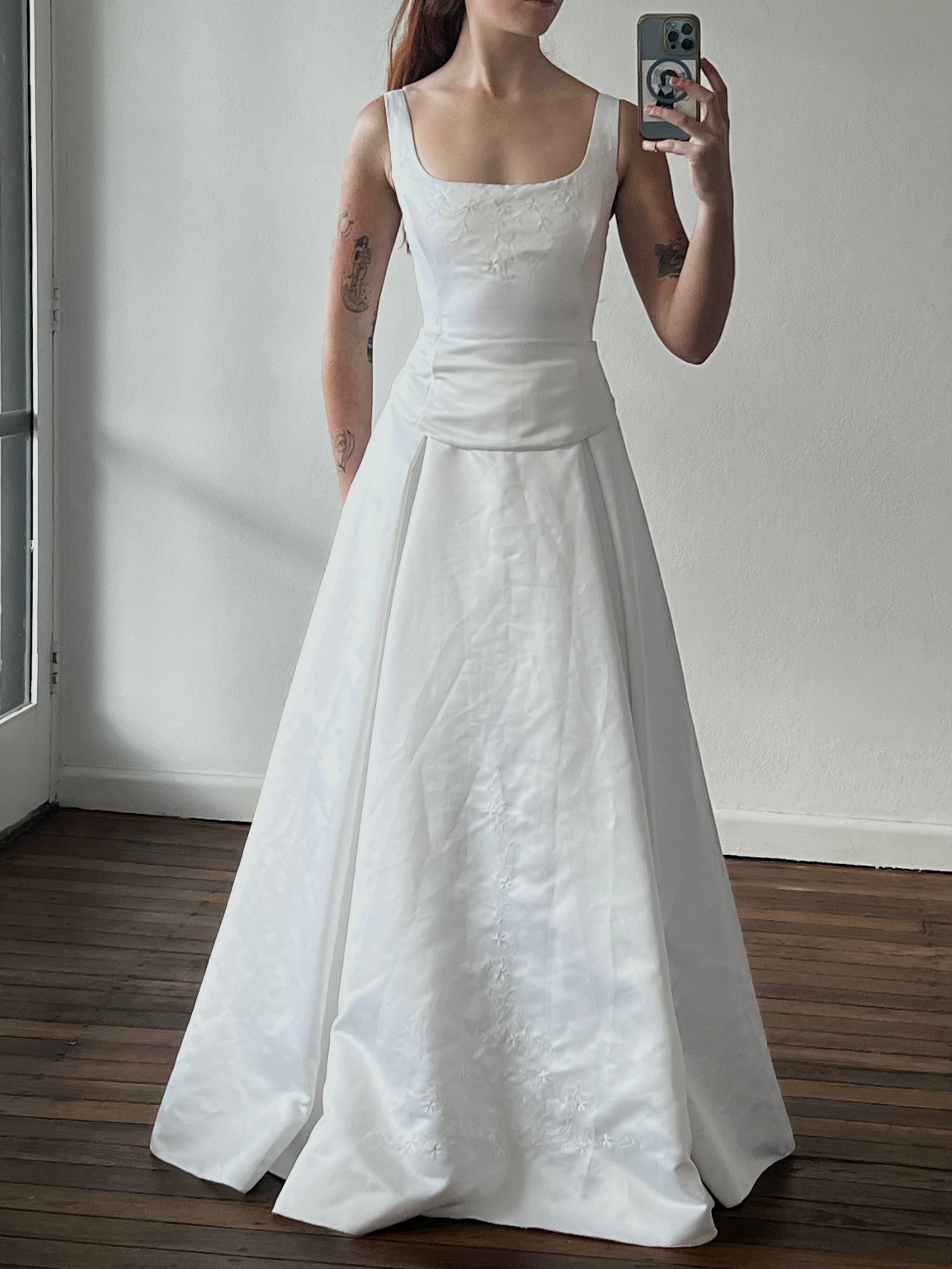 90s Embroidered Satin Corset Dress