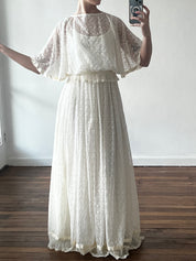70s Broderie Anglaise Flutter Sleeve Dress