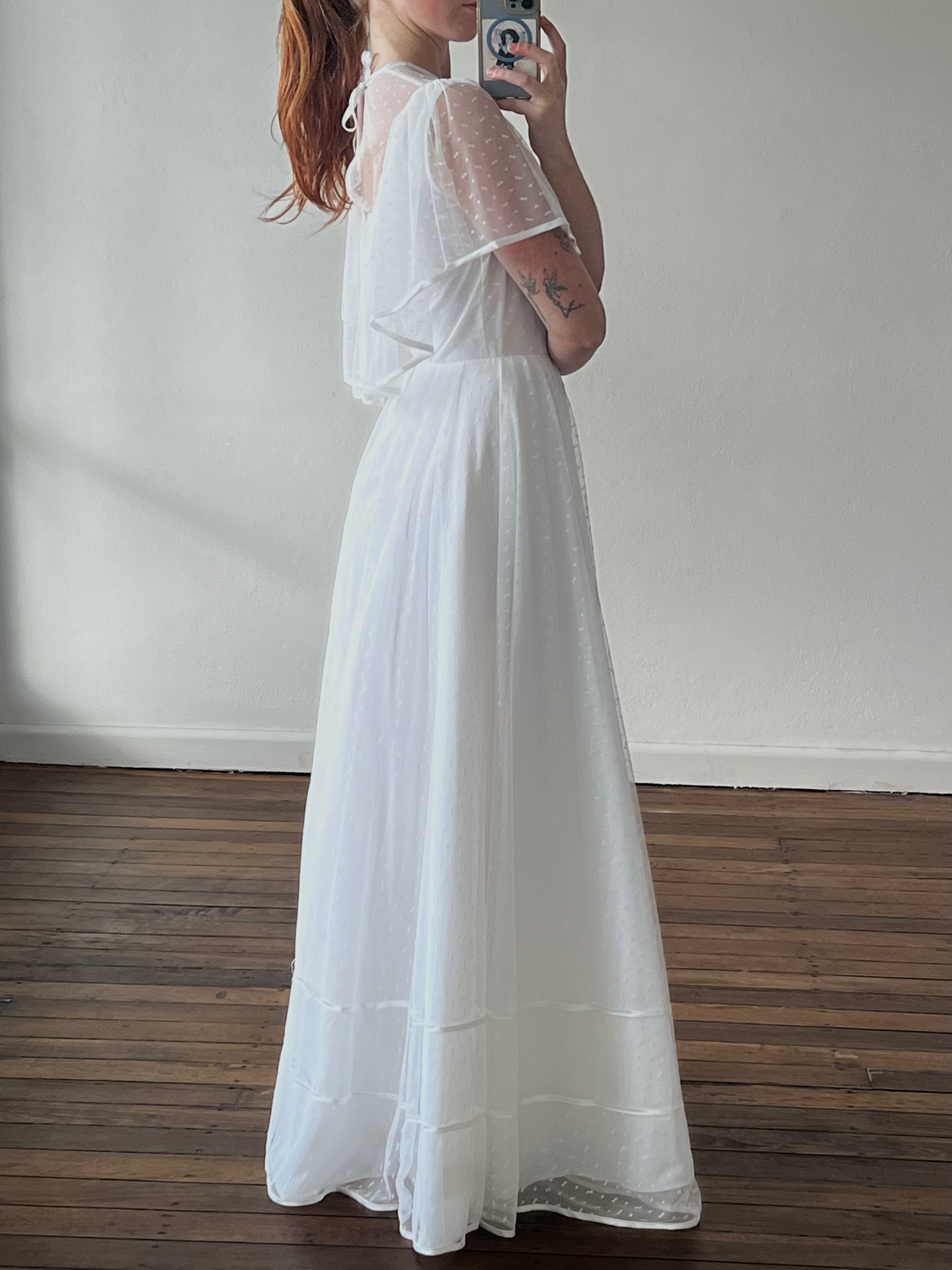 70s Polka Dot Satin Tier Dress