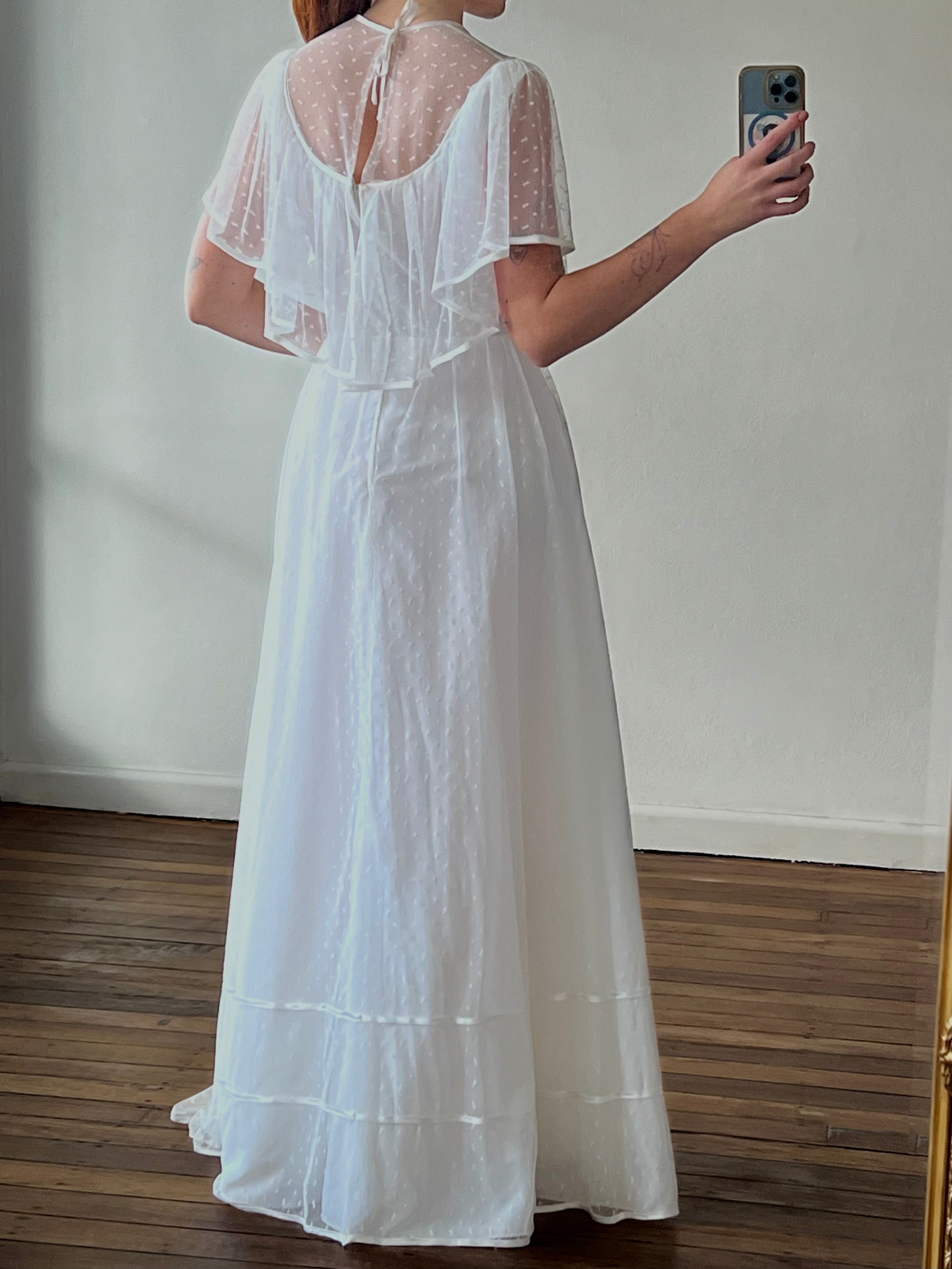 70s Polka Dot Satin Tier Dress