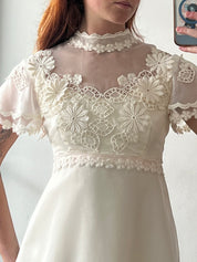70s Mock Neckline Butterfly Sleeve Dress