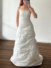 90s Silver Strapless Crinkled Couture Dress