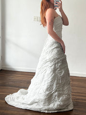 90s Silver Strapless Crinkled Couture Dress