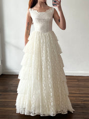 50s Lace Basque Waist Tiered Skirt Dress