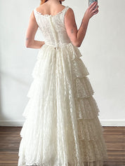 50s Lace Basque Waist Tiered Skirt Dress