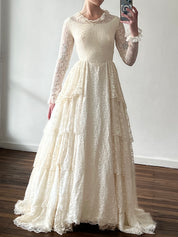 50s Lace Long Sleeve Tiered Skirt Dress