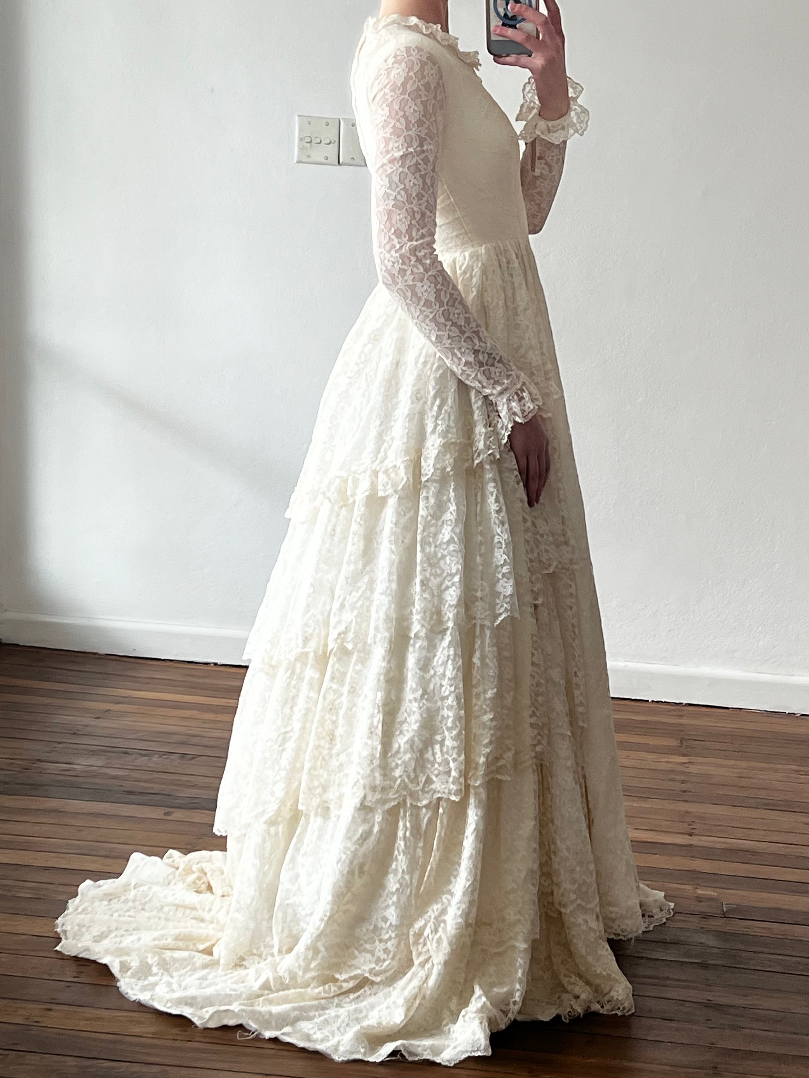 50s Lace Long Sleeve Tiered Skirt Dress