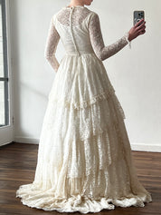 50s Lace Long Sleeve Tiered Skirt Dress