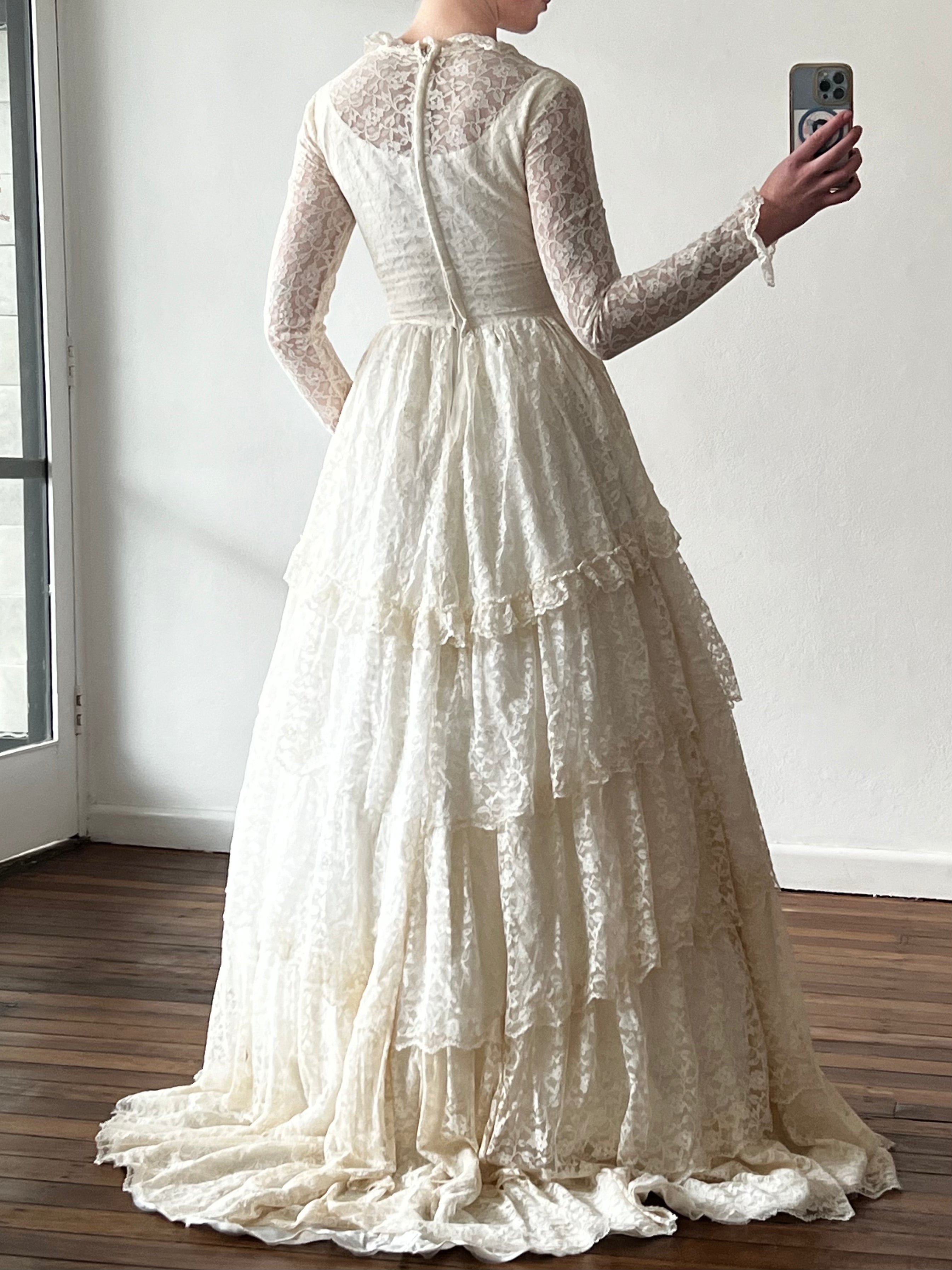 50s Lace Long Sleeve Tiered Skirt Dress
