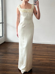 Dead-stock 90s Beaded Neckline Backless Column Dress
