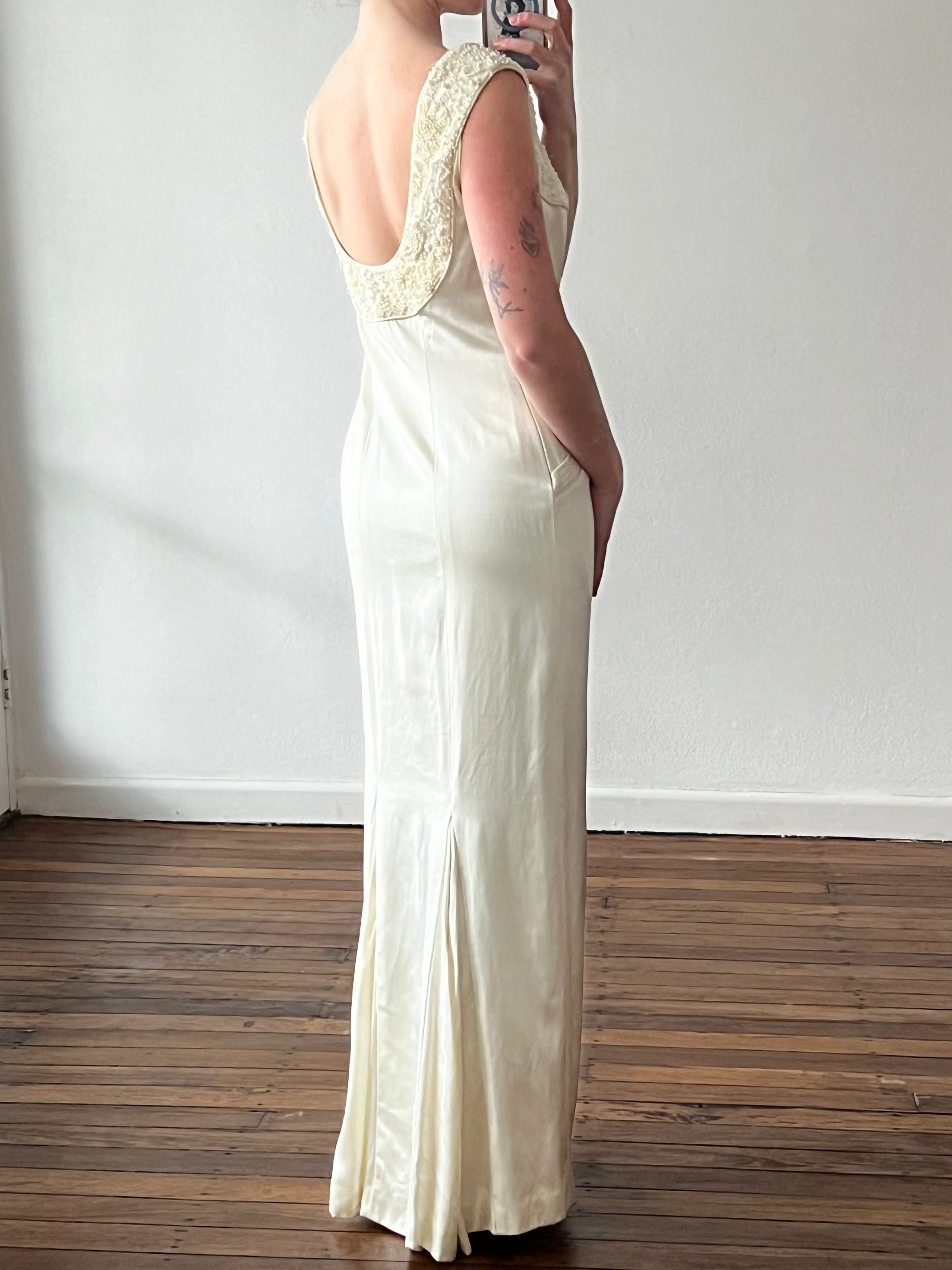 Dead-stock 90s Beaded Neckline Backless Column Dress