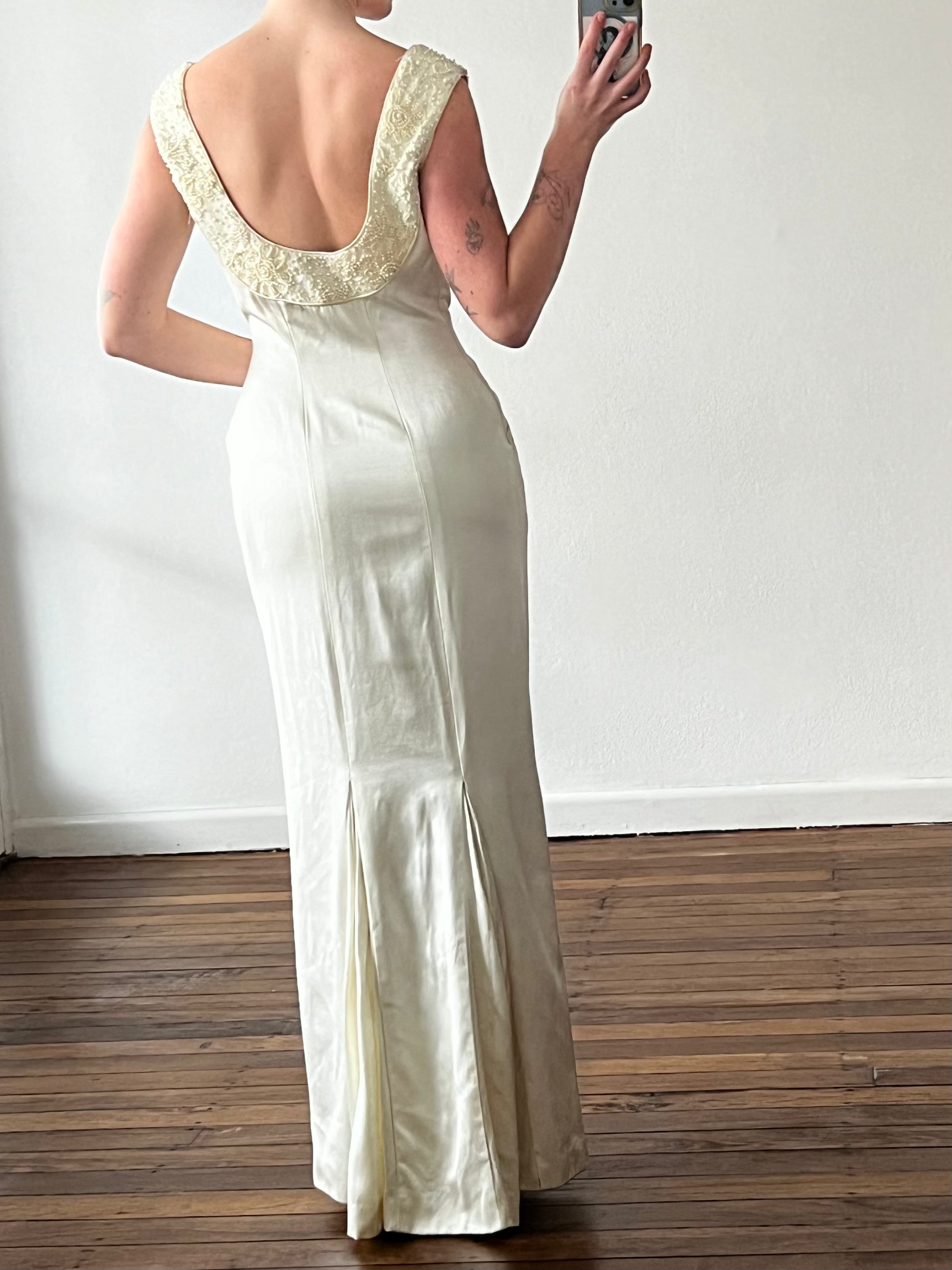 Dead-stock 90s Beaded Neckline Backless Column Dress