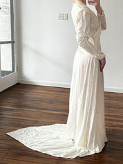 40s Flocked Taffeta Wrap Bodice Dress