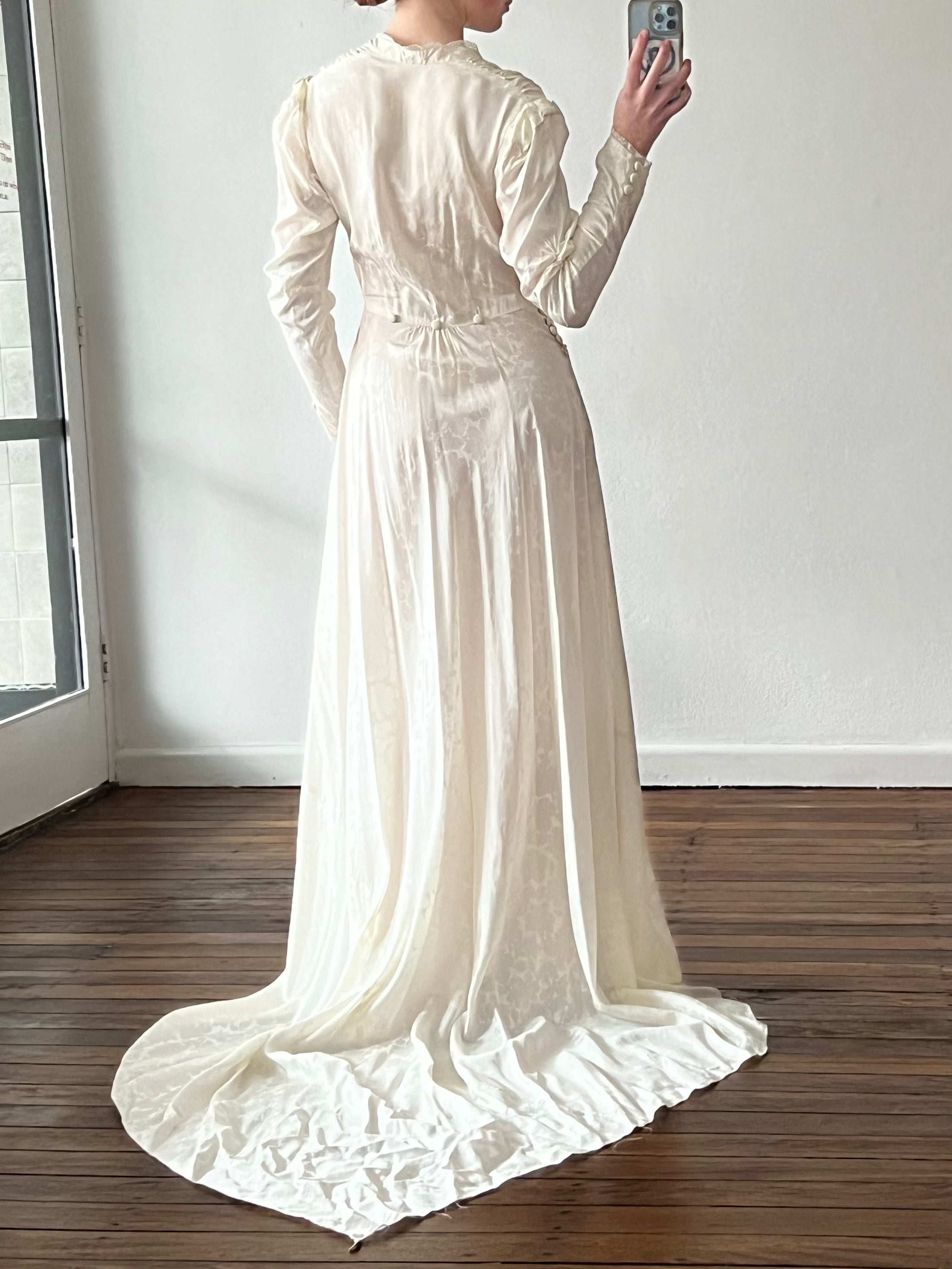 40s Flocked Taffeta Wrap Bodice Dress